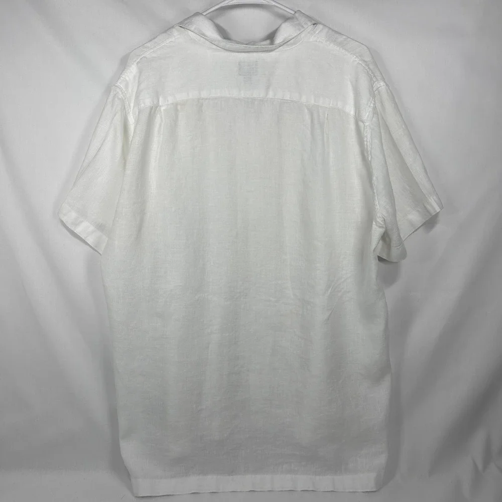 J.Crew White Short Sleeve Linen Camp Collar Button Down Shirt – Size Large (L)